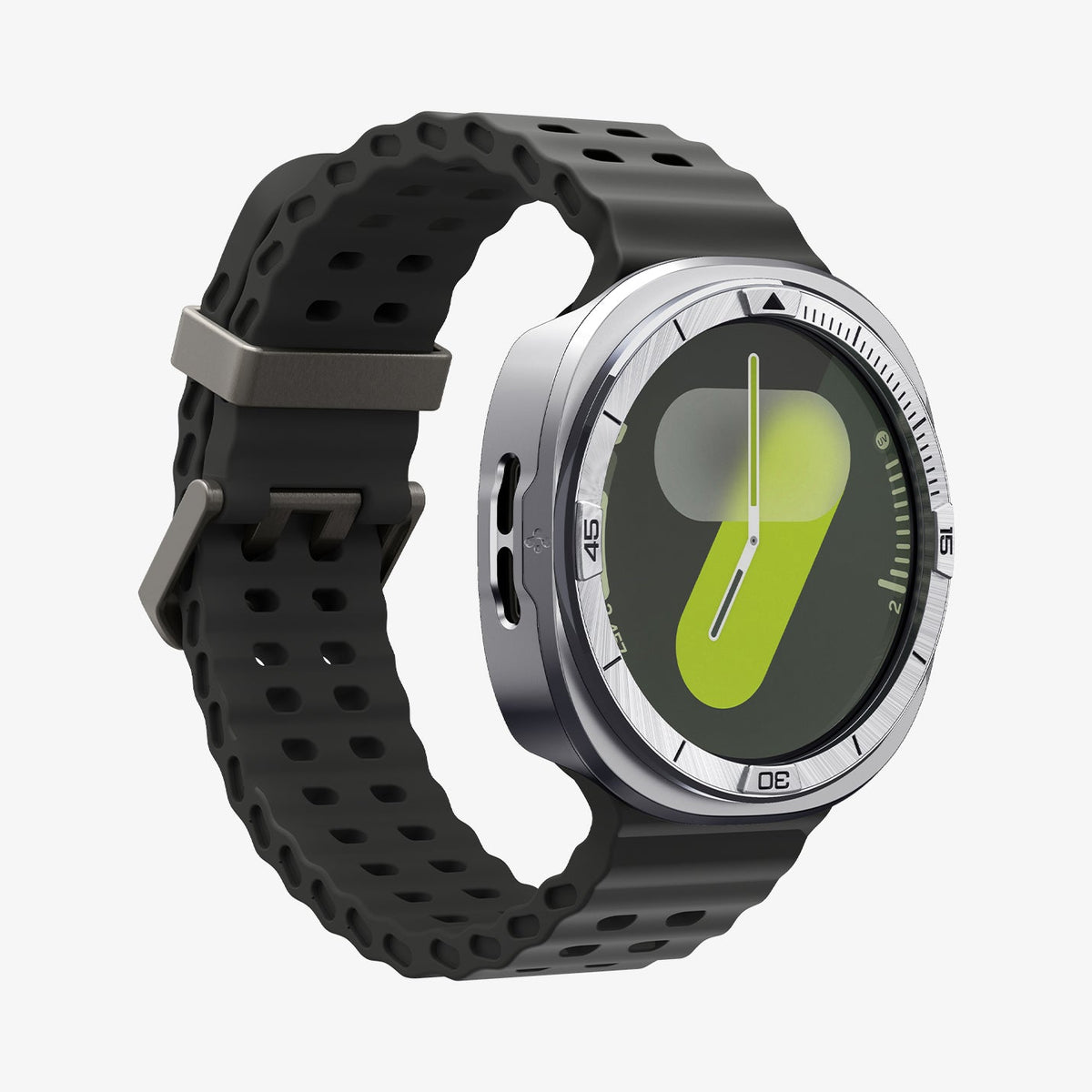 ACS10011 - Galaxy Watch 9 Bezel Tune Pro in sliver showing the front and partial side