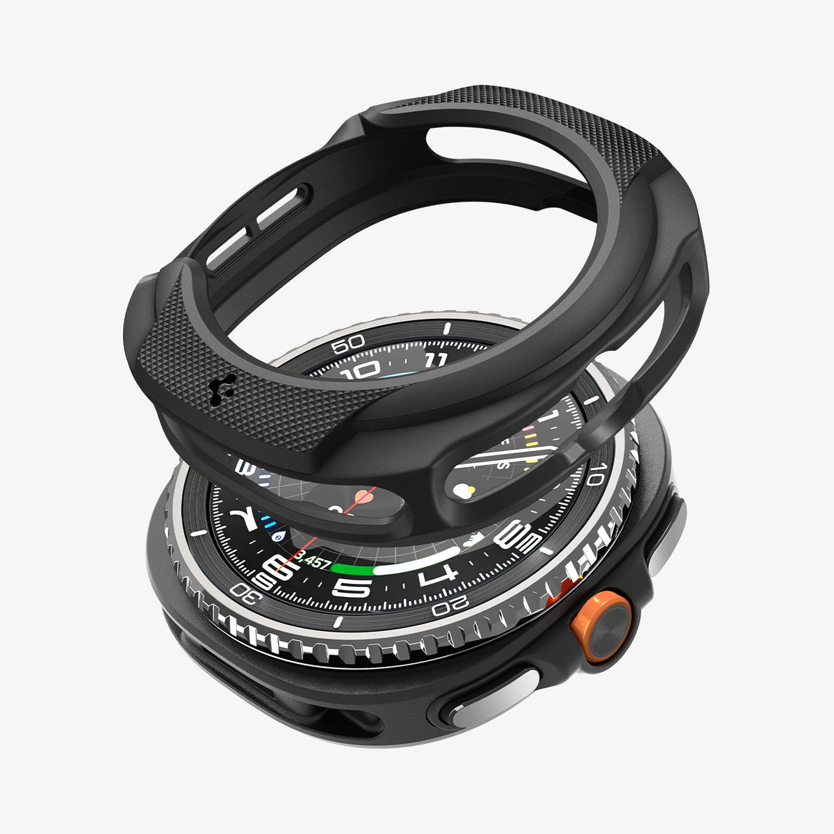 ACS09841 - Galaxy Watch 8 46mm Liquid Air showing the case hovering in front of watch face