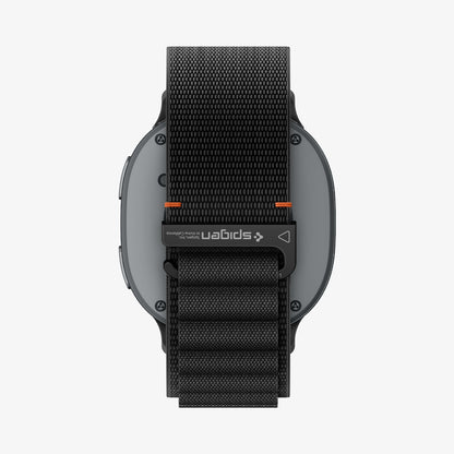 AMP11607 - Galaxy Watch 9 Series WBF1 showing Galaxy Watch 9 watch back with nylon band and Spigen logo detail