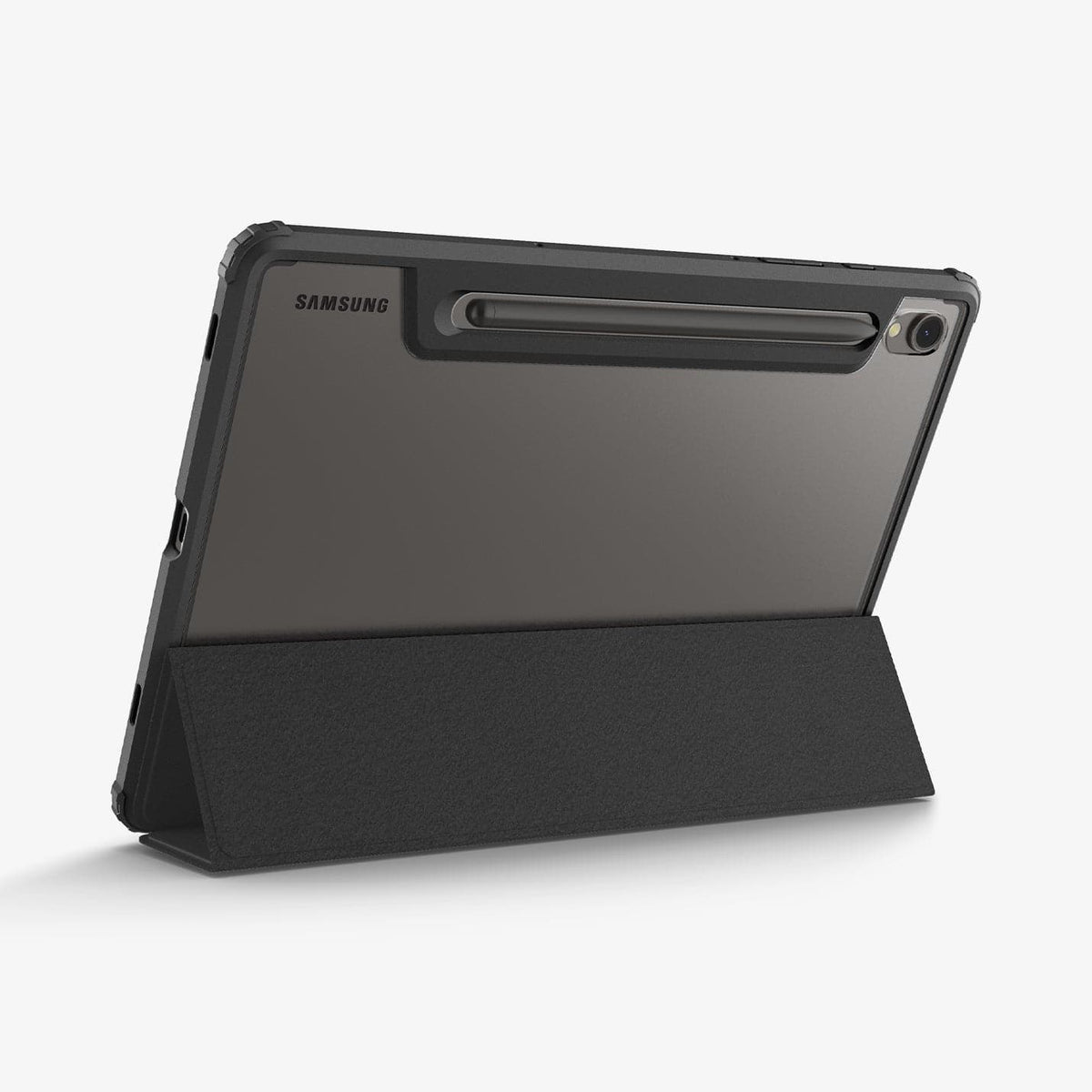 ACS07077 - Galaxy Tab S9 Case Ultra Hybrid Pro in black showing the back with device propped up by built in kickstand