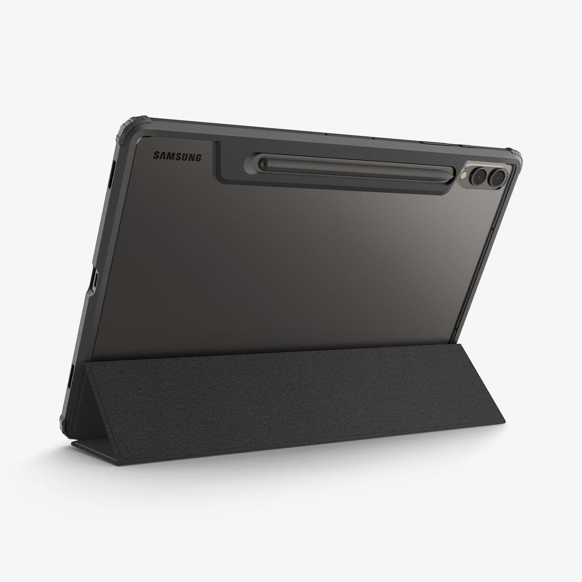 ACS07076 - Galaxy Tab S9 Plus Case Ultra Hybrid Pro in black showing the back with device propped up by built in kickstand