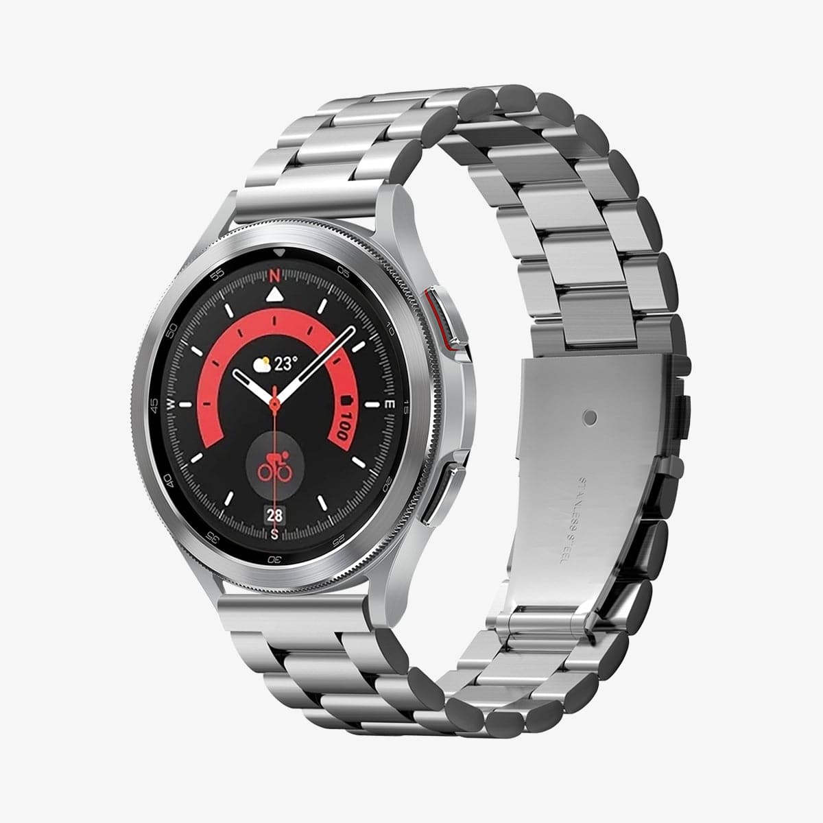 600WB24981 - Galaxy Watch Band (22mm) Modern Fit in silver showing the front and inside of band