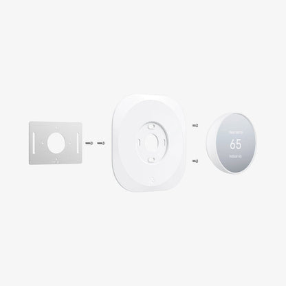 AHP02763 - Google Nest Thermostat Wall Plate in white showing the multiple parts of wall plate hovering behind the google nest