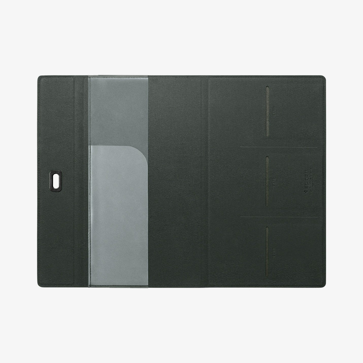 ACP08883 - Registration Card Holder | IC100 in Military Green showing the inside, full open with 3 card slots and and one compartment on the other side
