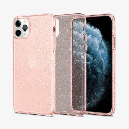 077CS27230 - iPhone 11 Pro Case Liquid Crystal Glitter in rose quartz showing the back, inside and front