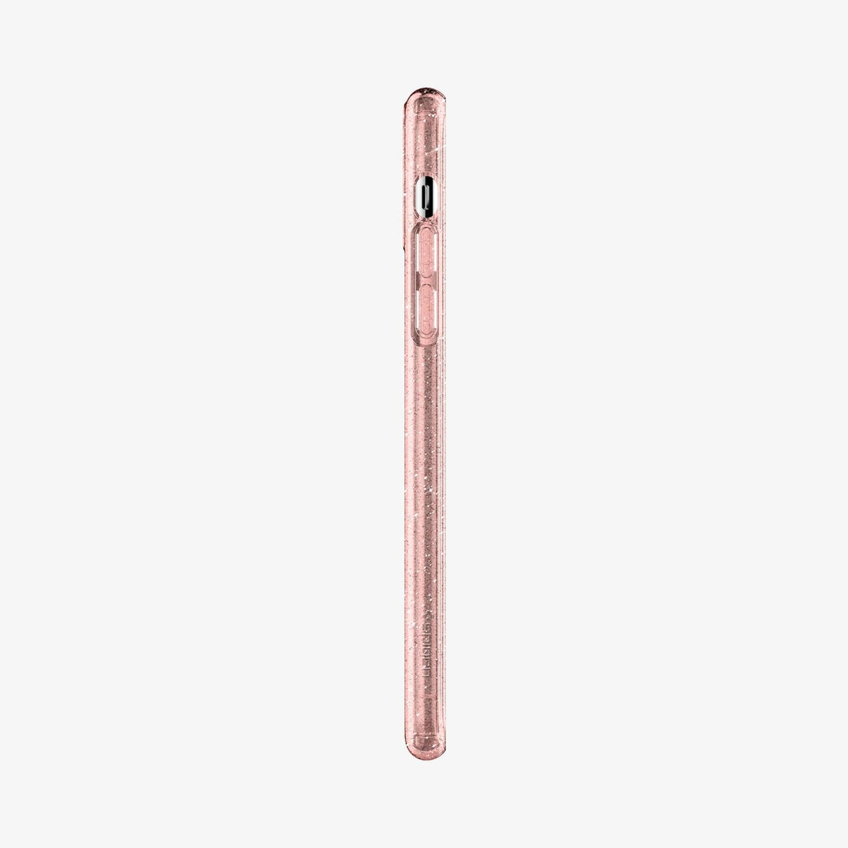 077CS27230 - iPhone 11 Pro Case Liquid Crystal Glitter in rose quartz showing the side with volume controls