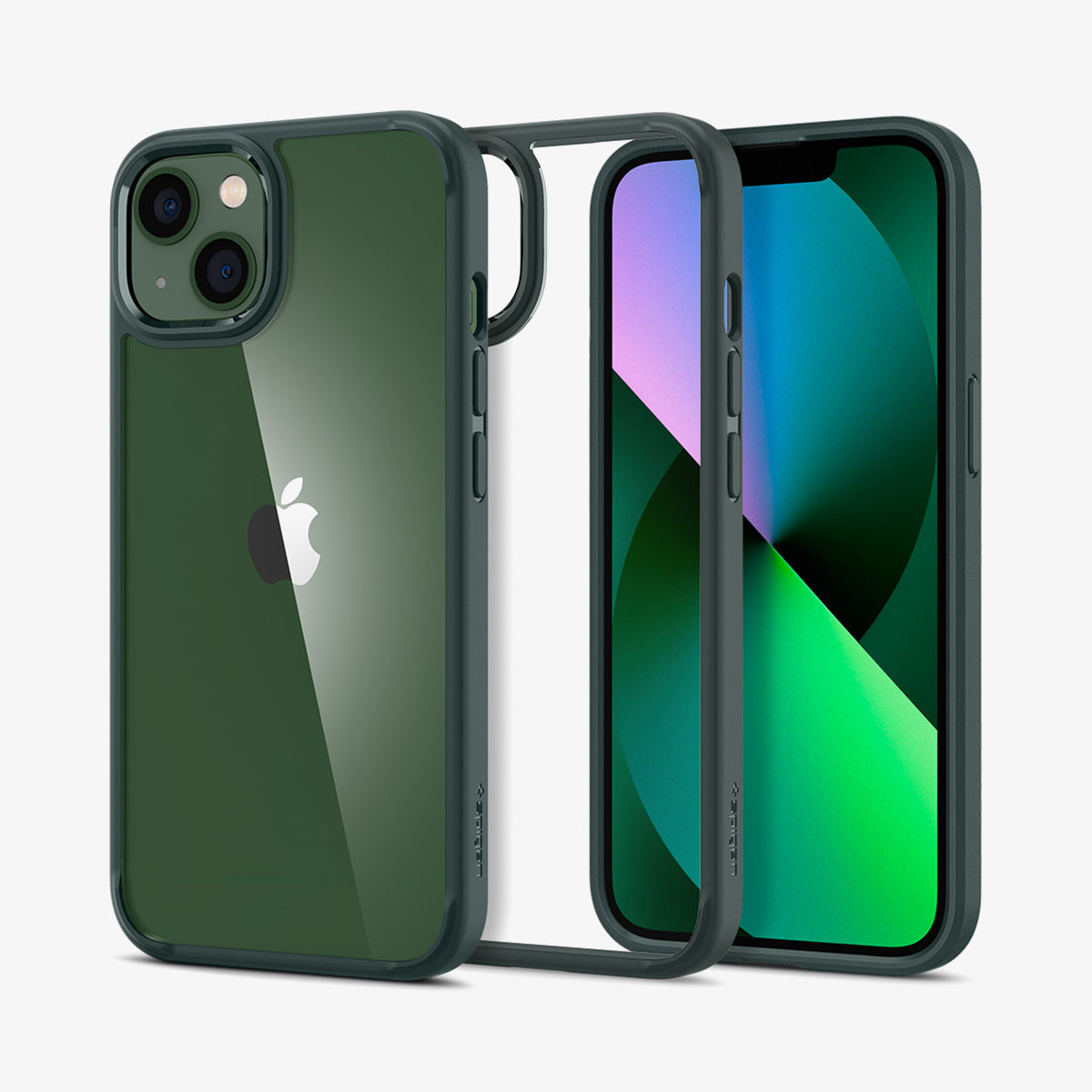 ACS04562 - iPhone 13 Case Ultra Hybrid in Midnight Green showing the back, inside and front
