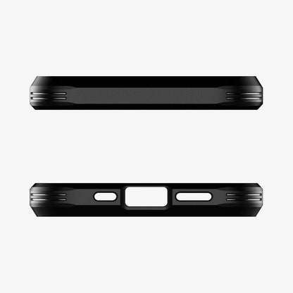 ACS03331 - iPhone 13 Mini Case Tough Armor in black showing the top and bottom with precise cutouts