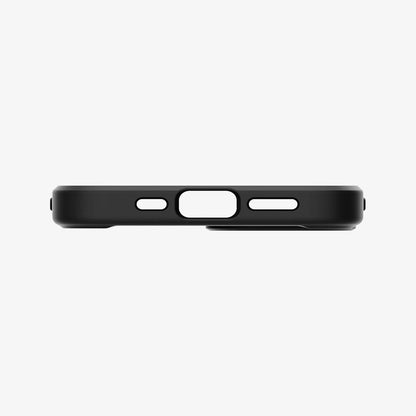 ACS03318 - iPhone 13 Mini Case Ultra Hybrid in matte black showing the bottom with precise cutouts