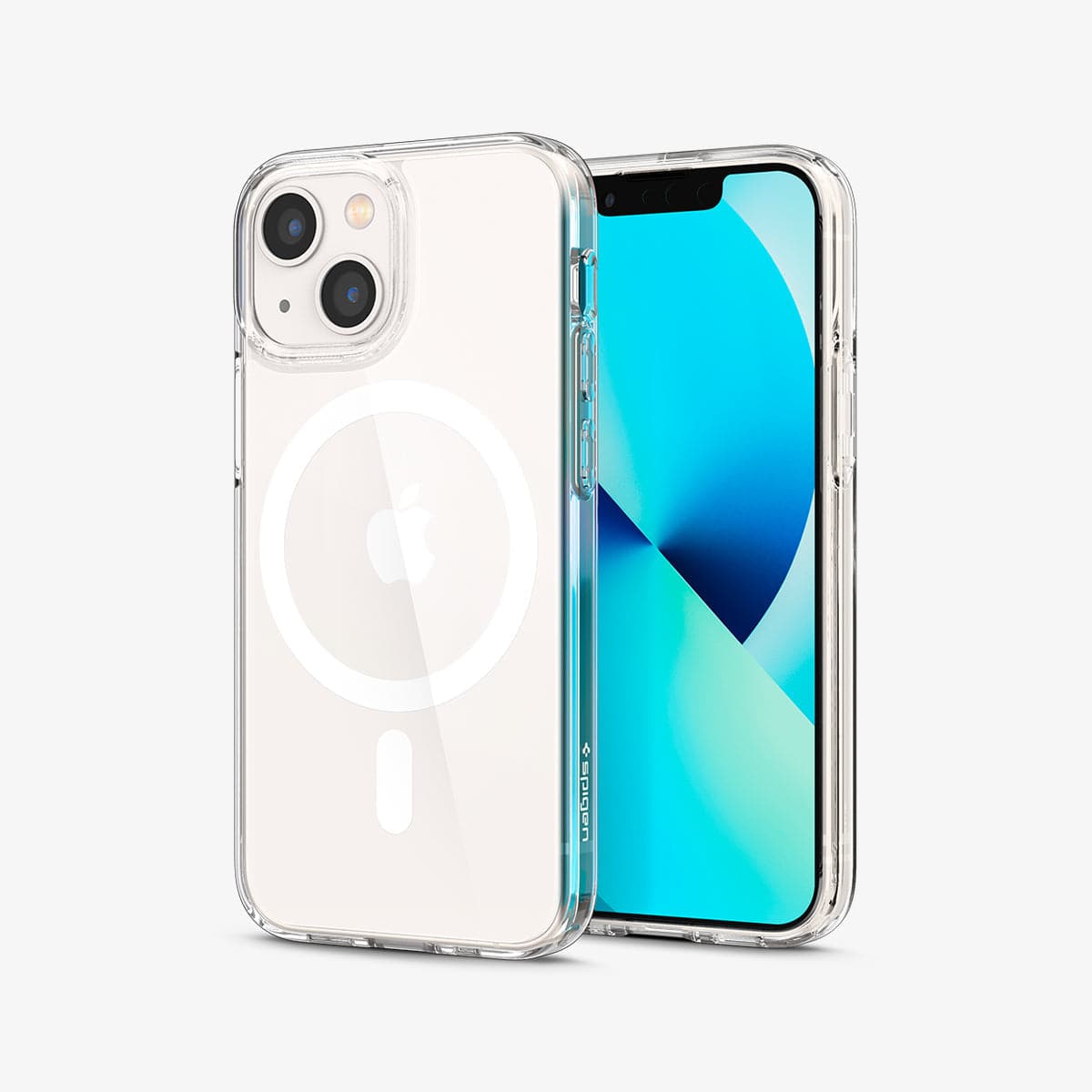 ACS03322 - iPhone 13 Mini Case Ultra Hybrid Mag Safe Compatible in white showing the back and front