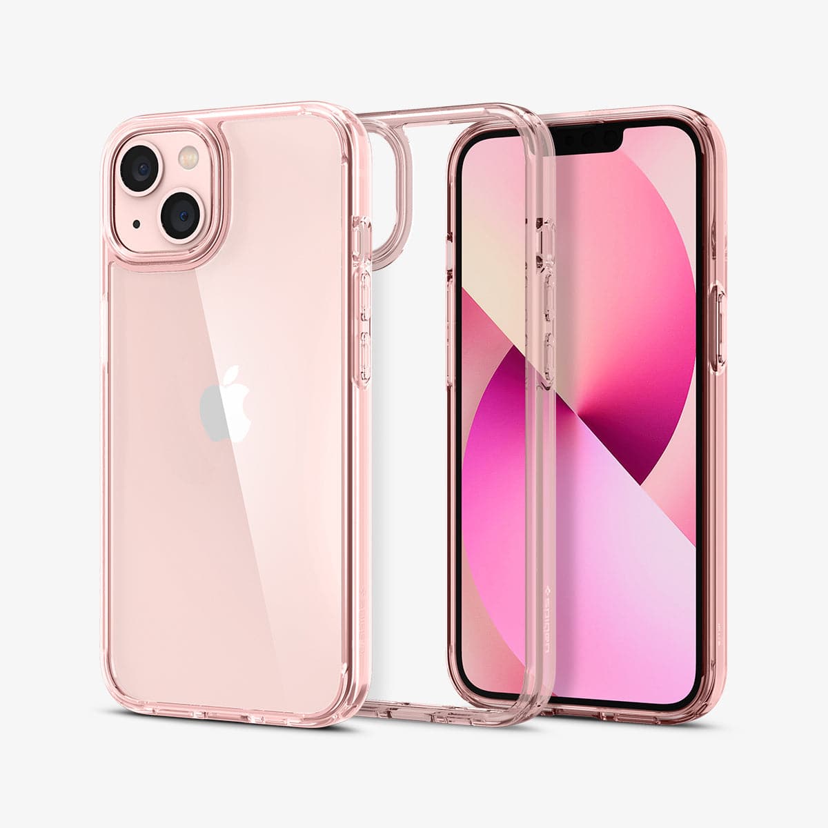 ACS03320 - iPhone 13 Mini Case Ultra Hybrid in rose crystal showing the back, inside and front