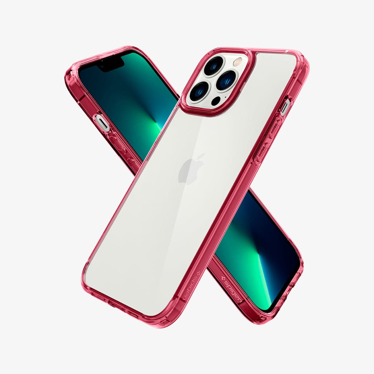 ACS03206 - iPhone 13 Pro Max Case Ultra Hybrid in red crystal showing the back, front and sides