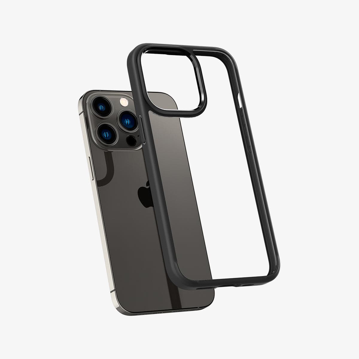 ACS03262 - iPhone 13 Pro Case Ultra Hybrid in matte black showing the back with case hovering away from device