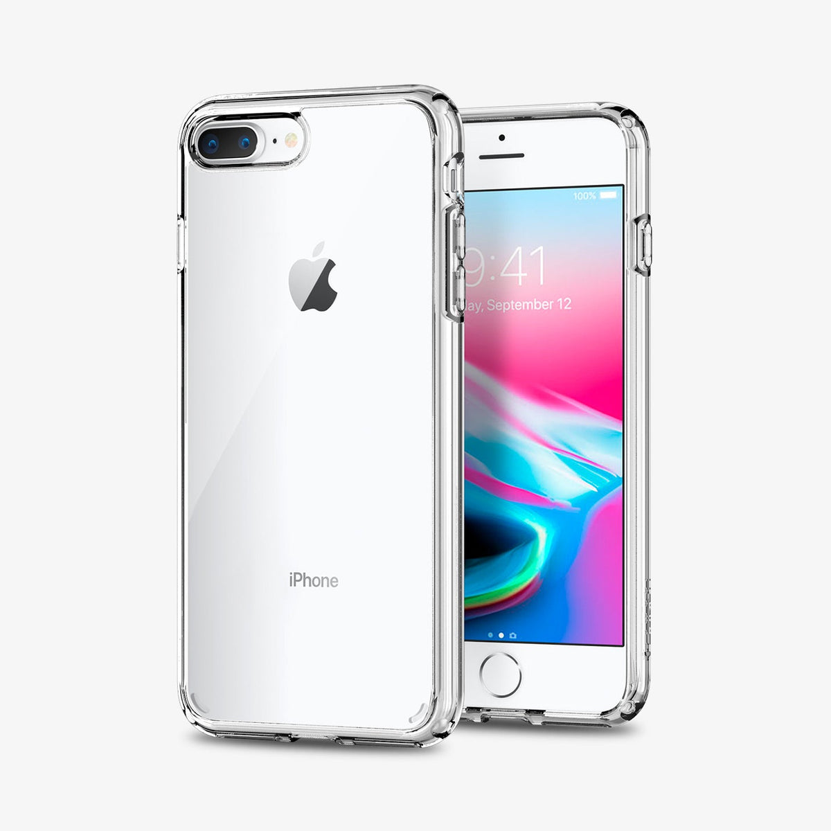 043CS21052 - iPhone 8 Plus Ultra Hybrid in Crystal Clear showing the back next to it, showing the front
