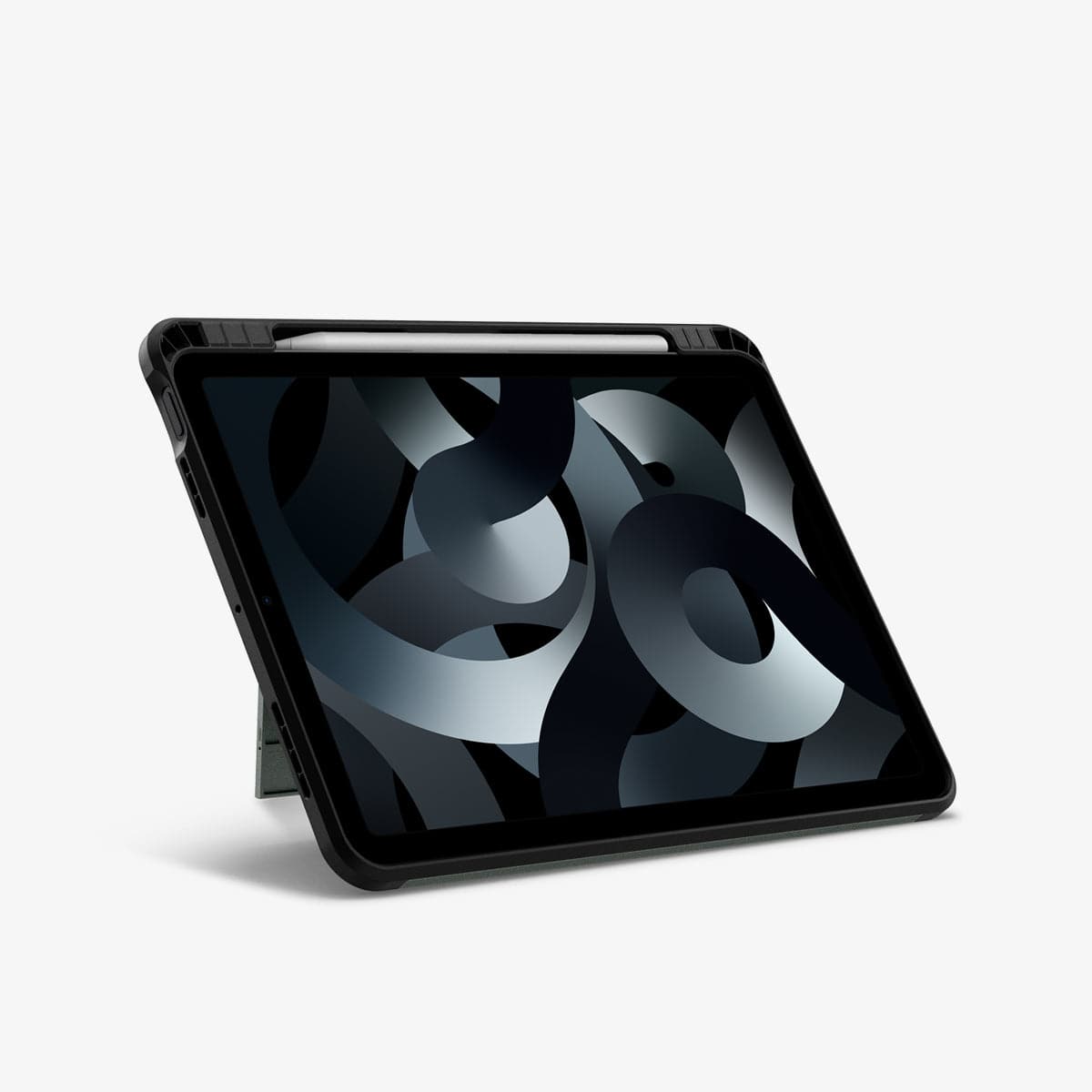 ACS02052 - iPad Air 10.9" (2022 / 2020) Case Tough Armor Pro in gunmetal showing the front with device propped up by built in kickstand