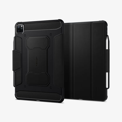 ACS01024 - iPad Pro 11-inch Case Rugged Armor Pro in Black showing the back and partial front with s-pen attached