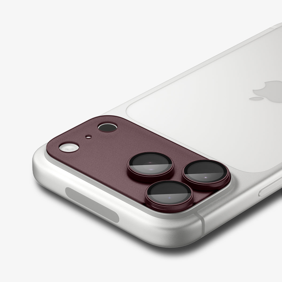 AGL12036 - iPhone 18 Pro Optik Pro XL EZ Fit Lens Protector in Dark Cherry showing the installed lens protector covering the full camera area with precise cutouts.