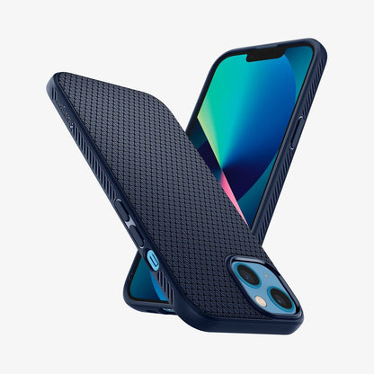 ACS03520 - iPhone 13 Case Liquid Air in navy blue showing the back, side and front