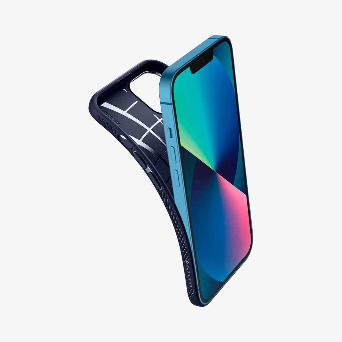 ACS03520 - iPhone 13 Case Liquid Air in navy blue showing the side and flexible back