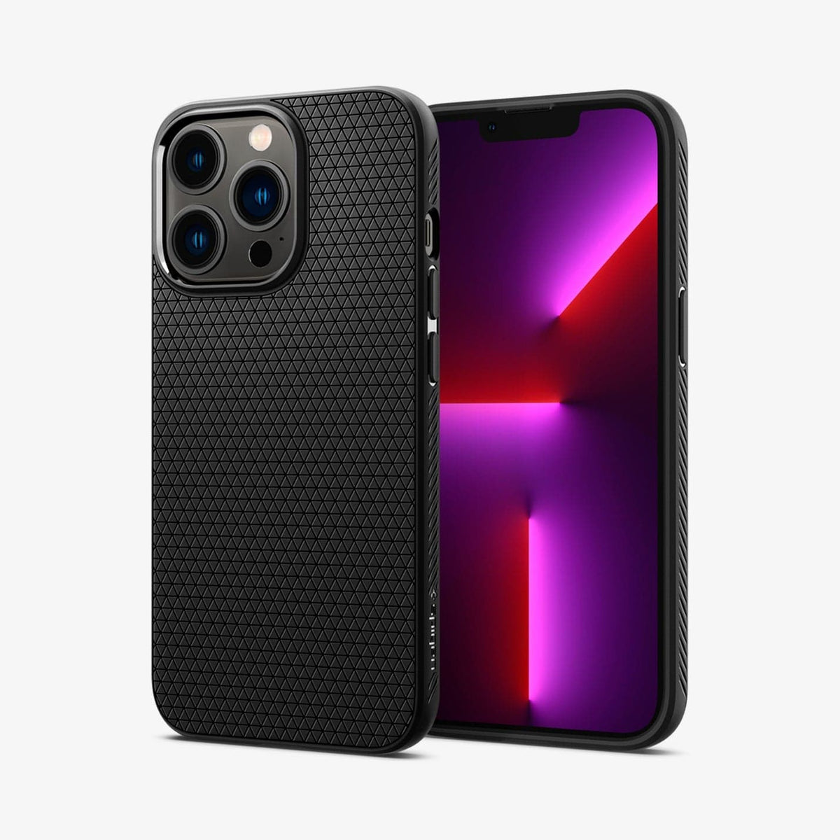 ACS03258 - iPhone 13 Pro Case Liquid Air in matte black showing the back and front