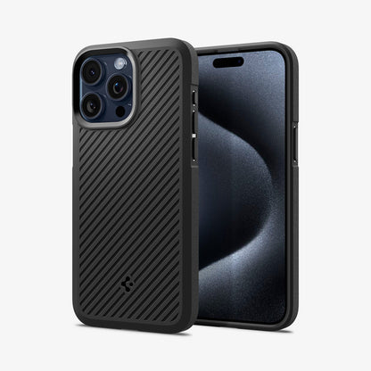 ACS06466 - iPhone 15 Pro Case Core Armor in matte black showing the back and front