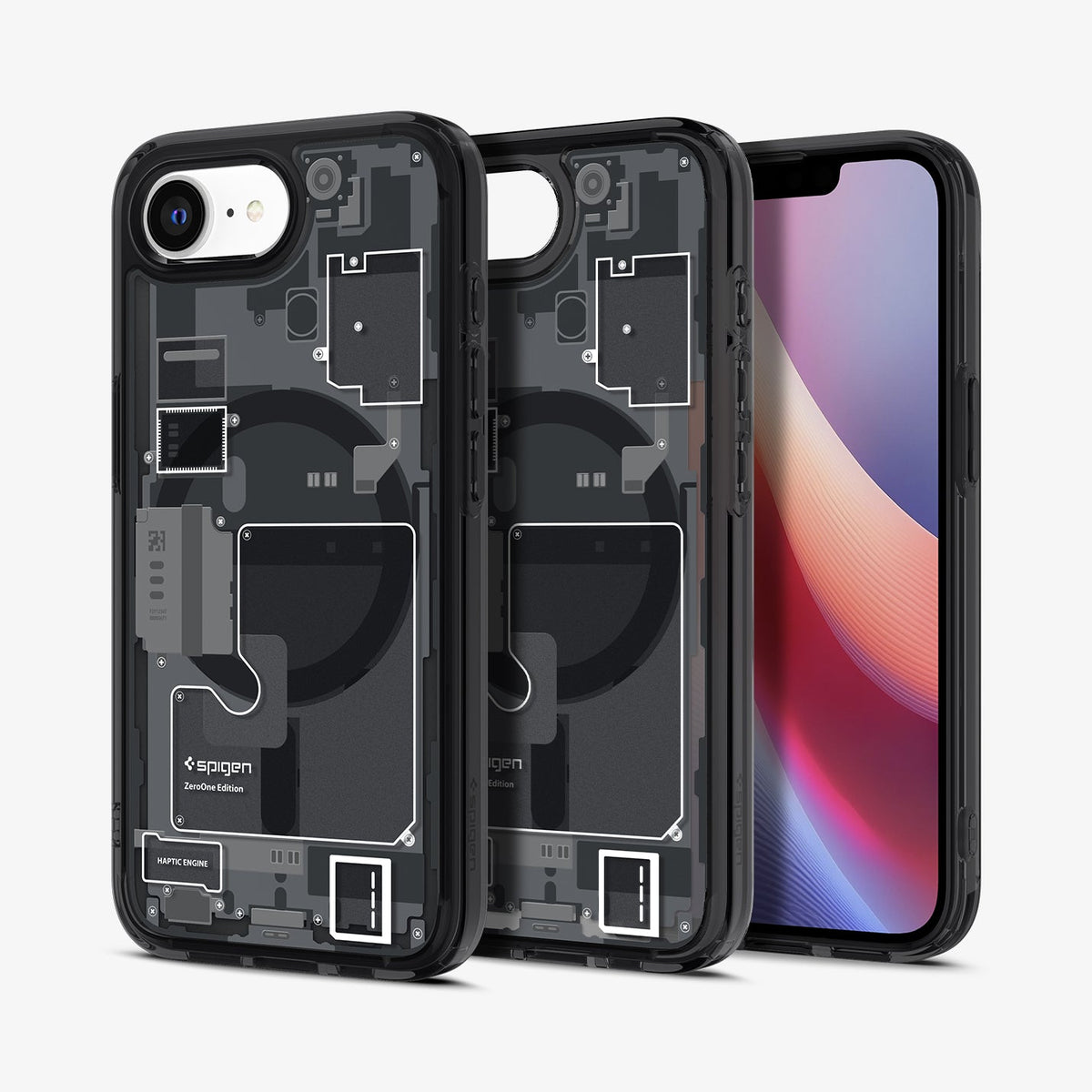 ACS09141 - iPhone 17e Case Ultra Hybrid Zero One (MagFit) in Zero One showing the back, partial inner, partial front and sides