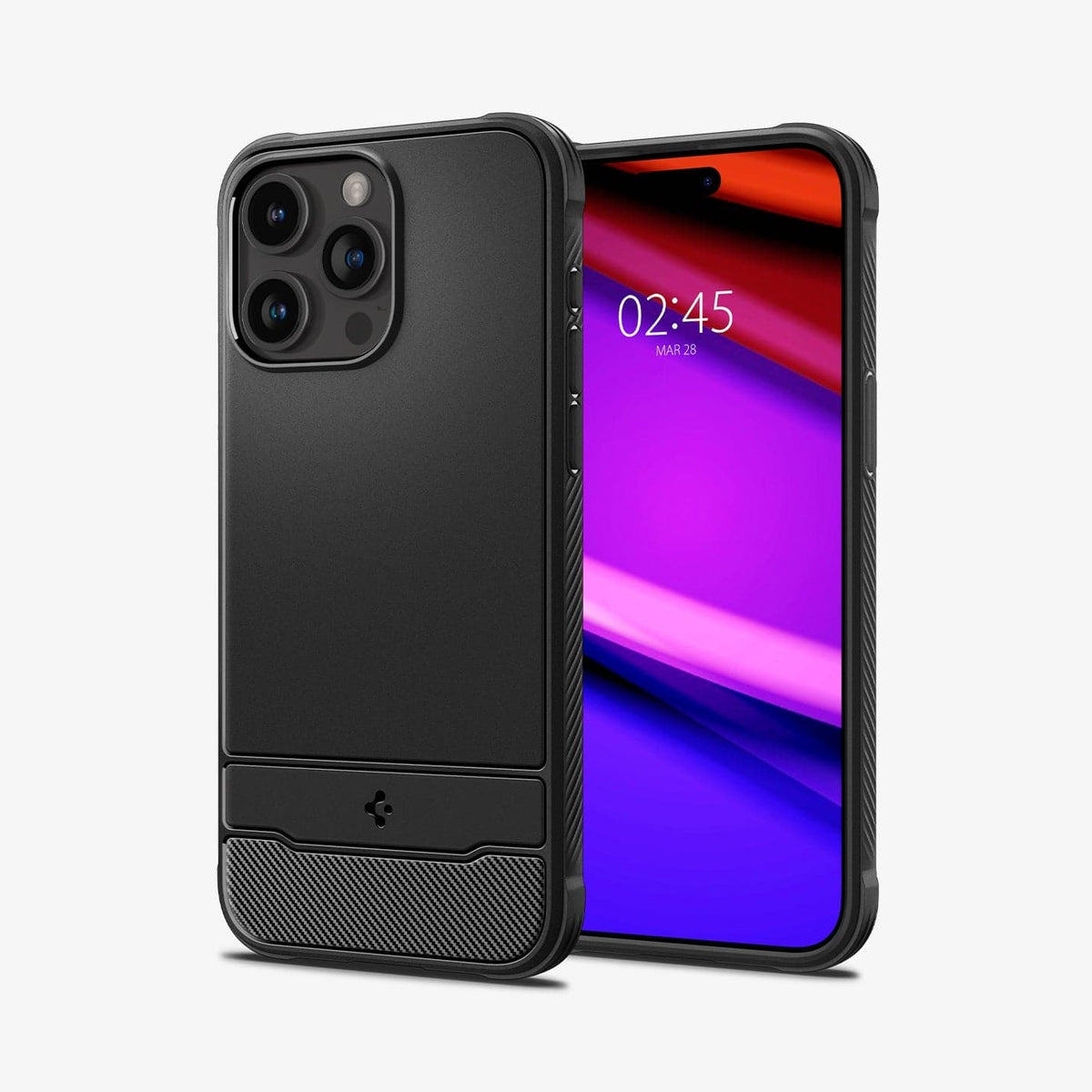 ACS06703 - iPhone 15 Pro Case Rugged Armor (MagFit) in matte black showing the back and front
