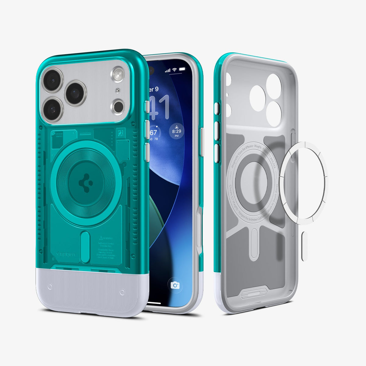 ACS09961 - iPhone 17 Pro Case Classic C1 (MagFit) in bondi blue showing the back and inside magnet ring layers