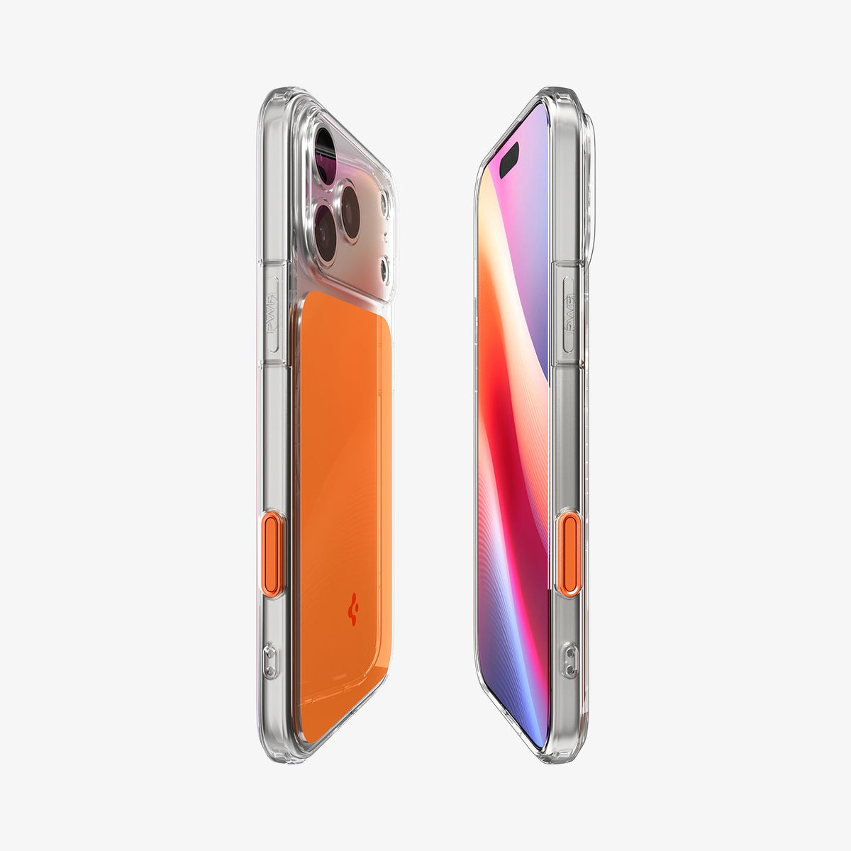 ACS10471 - iPhone 17 Pro Ultra Hybrid T (MagFit) in Glossy Orange showing the partial back, partial front, and sides