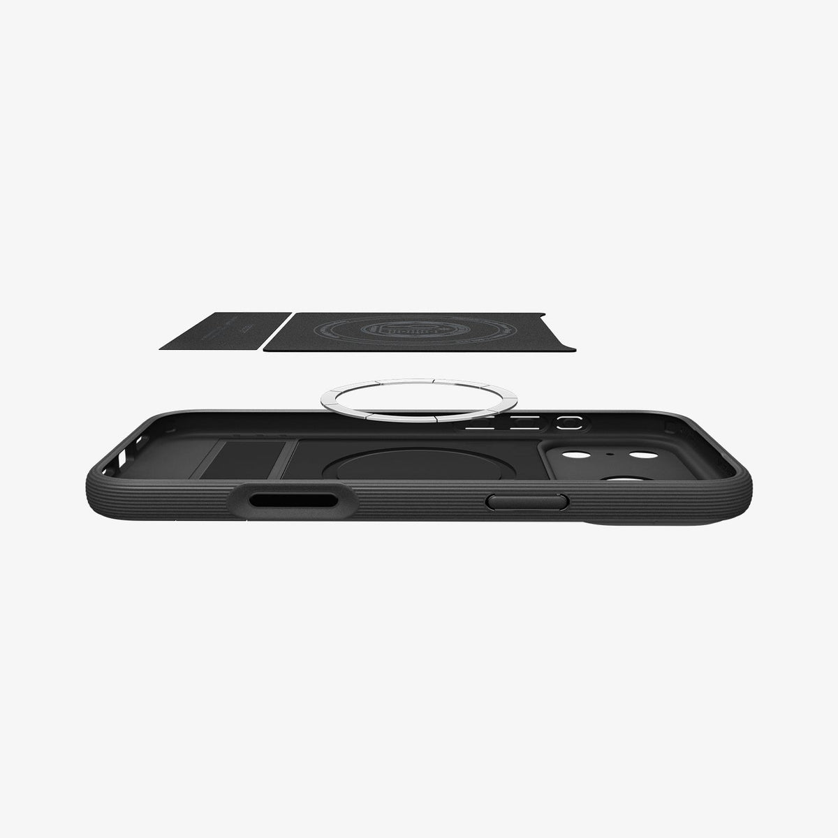 ACS09911 - iPhone 18 Pro Max / iPhone 17 Pro Max Parallax S (Mag Fit) in Matte Black showing the back layer hovering above the device