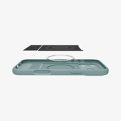 ACS09912 - iPhone 17 Pro Max Series Case Parallax S (MagFit) in green showing the back layer hovering above the device