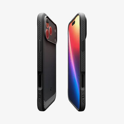 ACS09886 - iPhone 17 Pro Max Rugged Armor (MagFit) in Matte Black showing the partial back, partial front and sides
