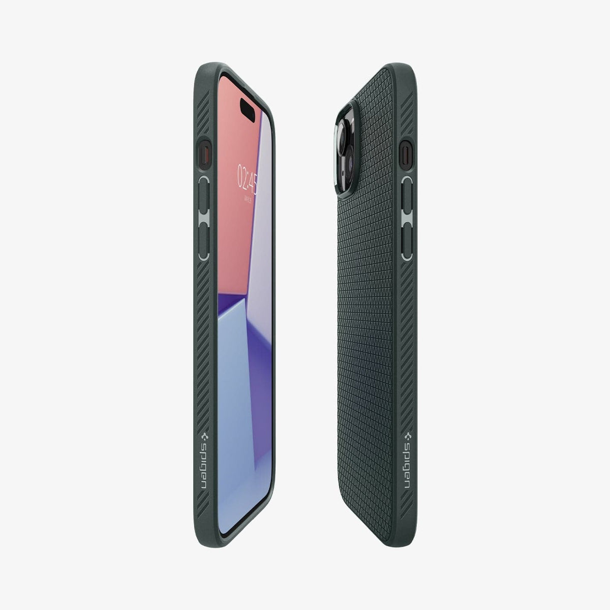 ACS06792 - iPhone 15 Case Liquid Air in abyss green showing the sides, partial front and back