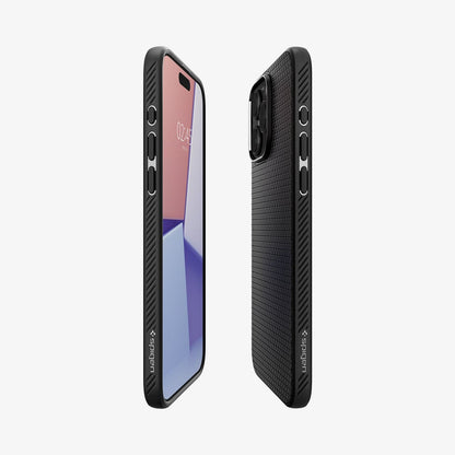 ACS06704 - iPhone 15 Pro Case Liquid Air in matte black showing the sides, partial front and back