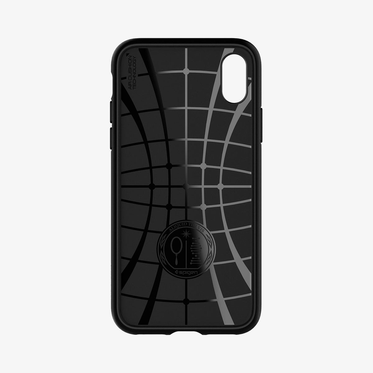 057CS22123 - iPhone XS Case Liquid Air in Matte Black showing the inner case with spider web pattern