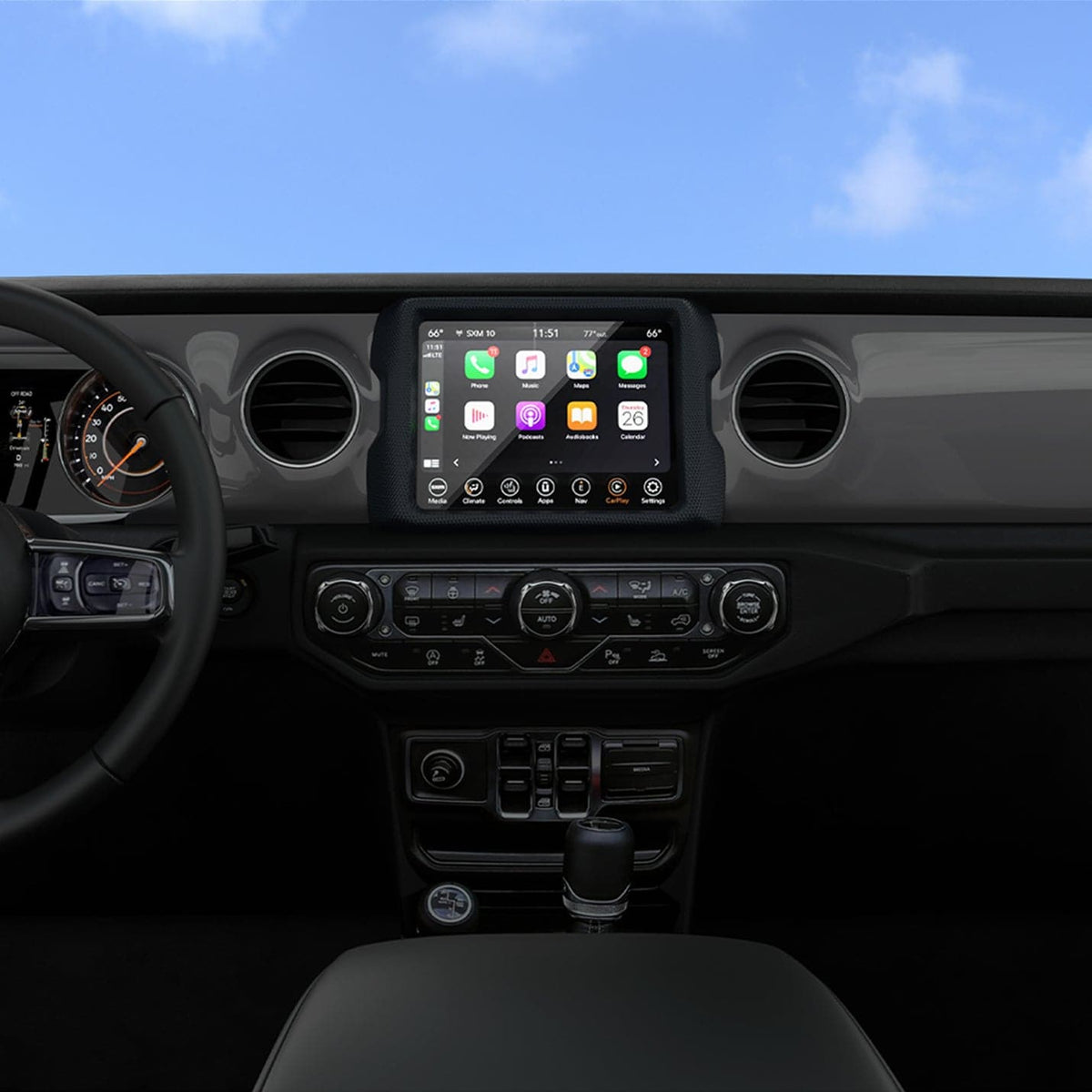 AGL04059 - Jeep Wrangler Screen Protector GLAS.tR SLIM Anti-Glare showing the front view inside of car