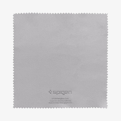 ACS09444 - [LF520] Universal Sunglass Case in Black showing a gray microfiber cleaning cloth with Spigen logo and product text printed on the surface.