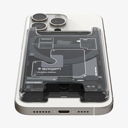 AFA07400 - Ultra Hybrid Zero One MagFit Wallet (MagFit) in Zero One showing the front and bottom attached to a device showing partial back and bottom