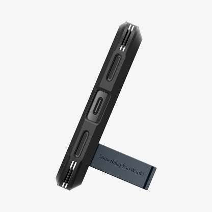 ACS07265 - Pixel 8a Case Tough Armor in Metal Slate showing the bottom and a built-in propped up kickstand
