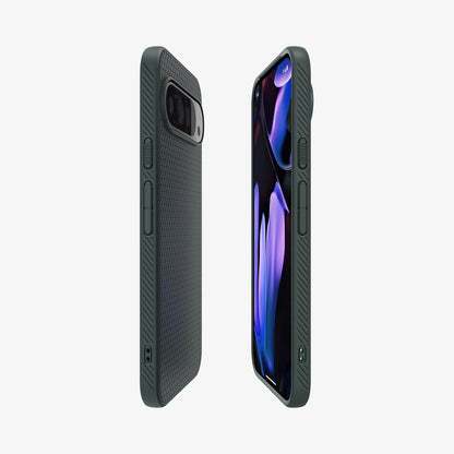 ACS07683 - Pixel 9 Pro Case Liquid Air in Abyss Green showing the back, partial front and sides