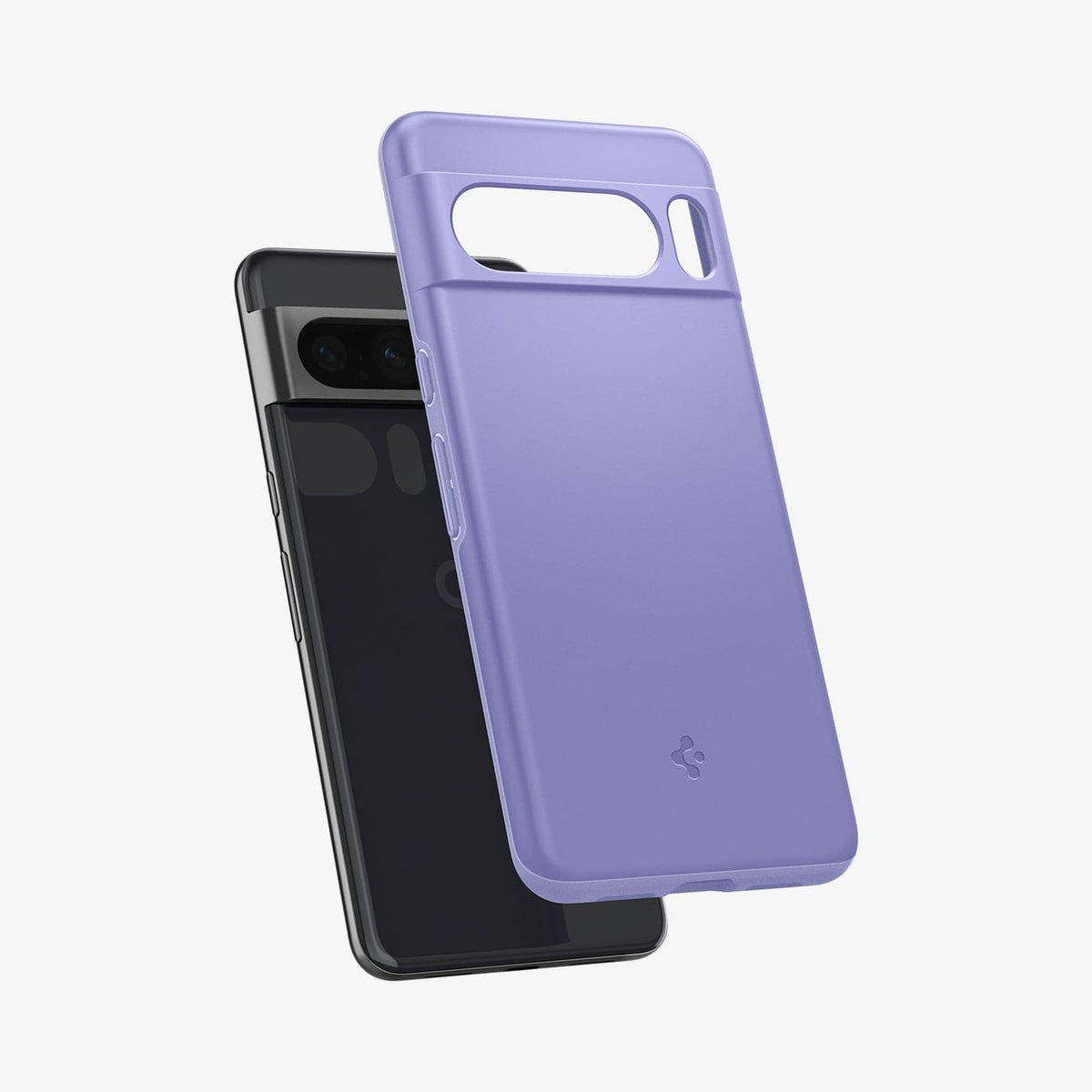 ACS06329 - Pixel 8 Pro Case Thin Fit in awesome violet showing the back with case hovering away from device