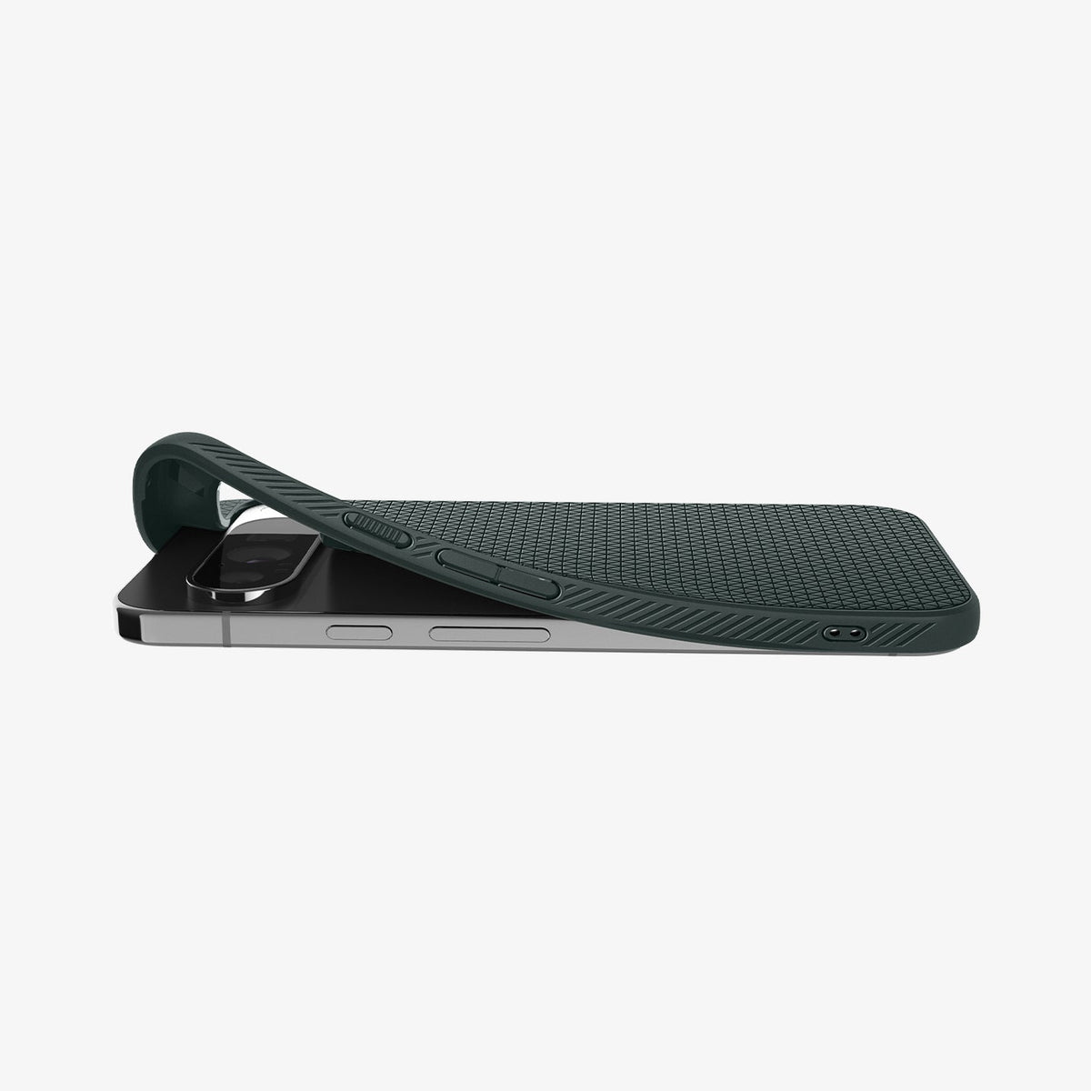 ACS07717 - Pixel 9 Pro XL Case Liquid Air in Abyss Green showing the back, partial side, back case partially lifted from the corner