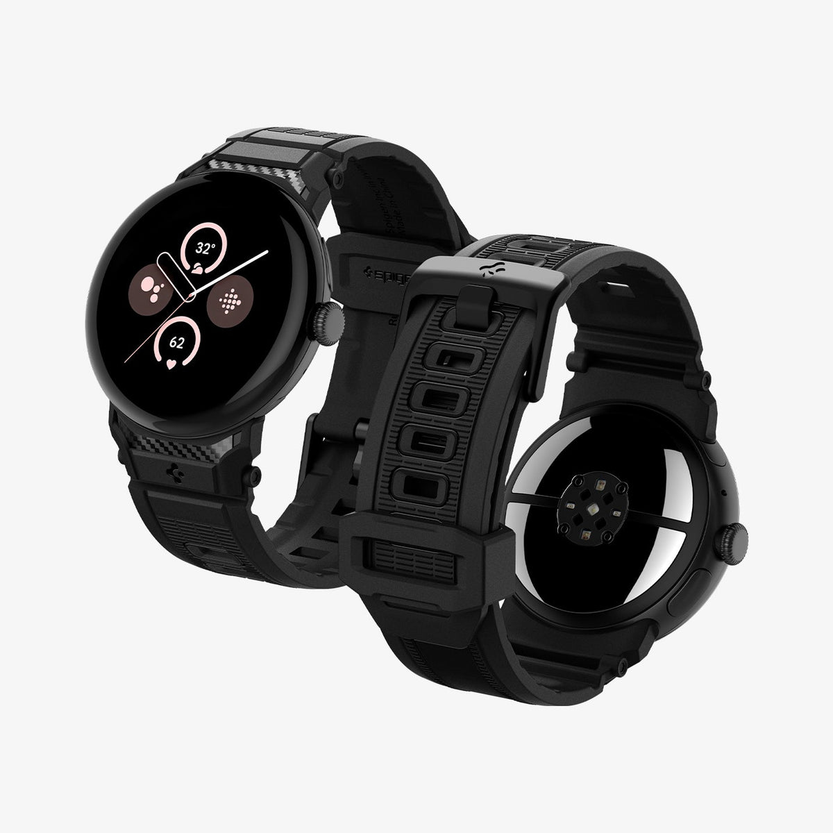 AMP07600 - Pixel Watch 4 (45mm) Series Rugged Band in black showing the front, back and sides