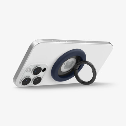 AMP09028 - MagSafe Phone Holder Nano Pop (MagFit) in Blueberry Navy showing the front of the phone holder, ring propped up as a stand attached to the back of the device