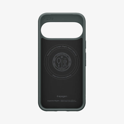 ACS11863 - Pixel 11 Pro XL Liquid Air (Mag Fit) Abyss Green interior view showing the built in magnetic ring, Air Cushion Technology, and Liquid Air MagFit branding.