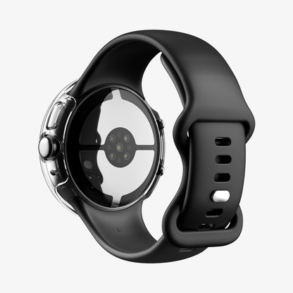 ACS11959 - Pixel Watch 5 (45mm) Thin Fit 360 Crystal Clear rear view showcasing the precise cutouts for sensors, buttons, and charging compatibility.