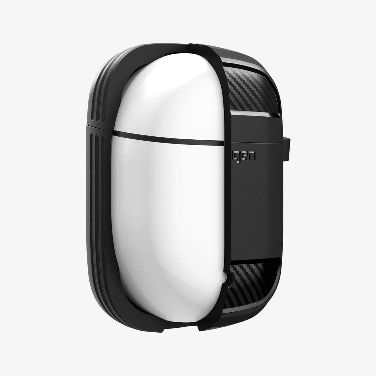 ASD01344 - Pixel Buds 2 Case Rugged Armor in black showing the front and side with half cut away to expose inside