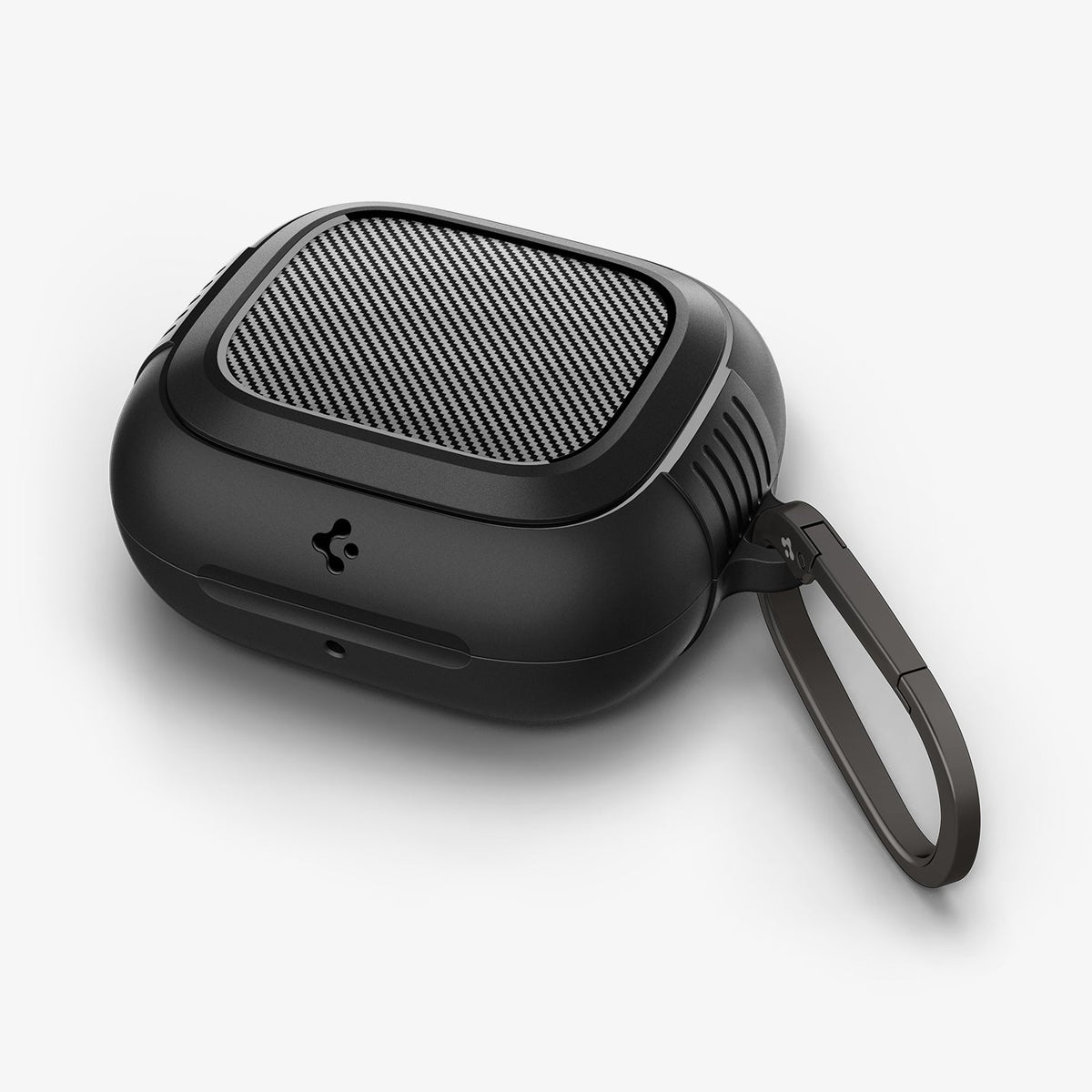 ACS09441 - Powerbeats Pro 2 Rugged armor in matte black showing the front and side with carabiner