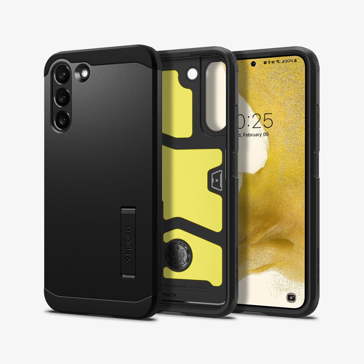 ACS03958 - Galaxy S22 Plus 5G Case Tough Armor in black showing the back, inside and front