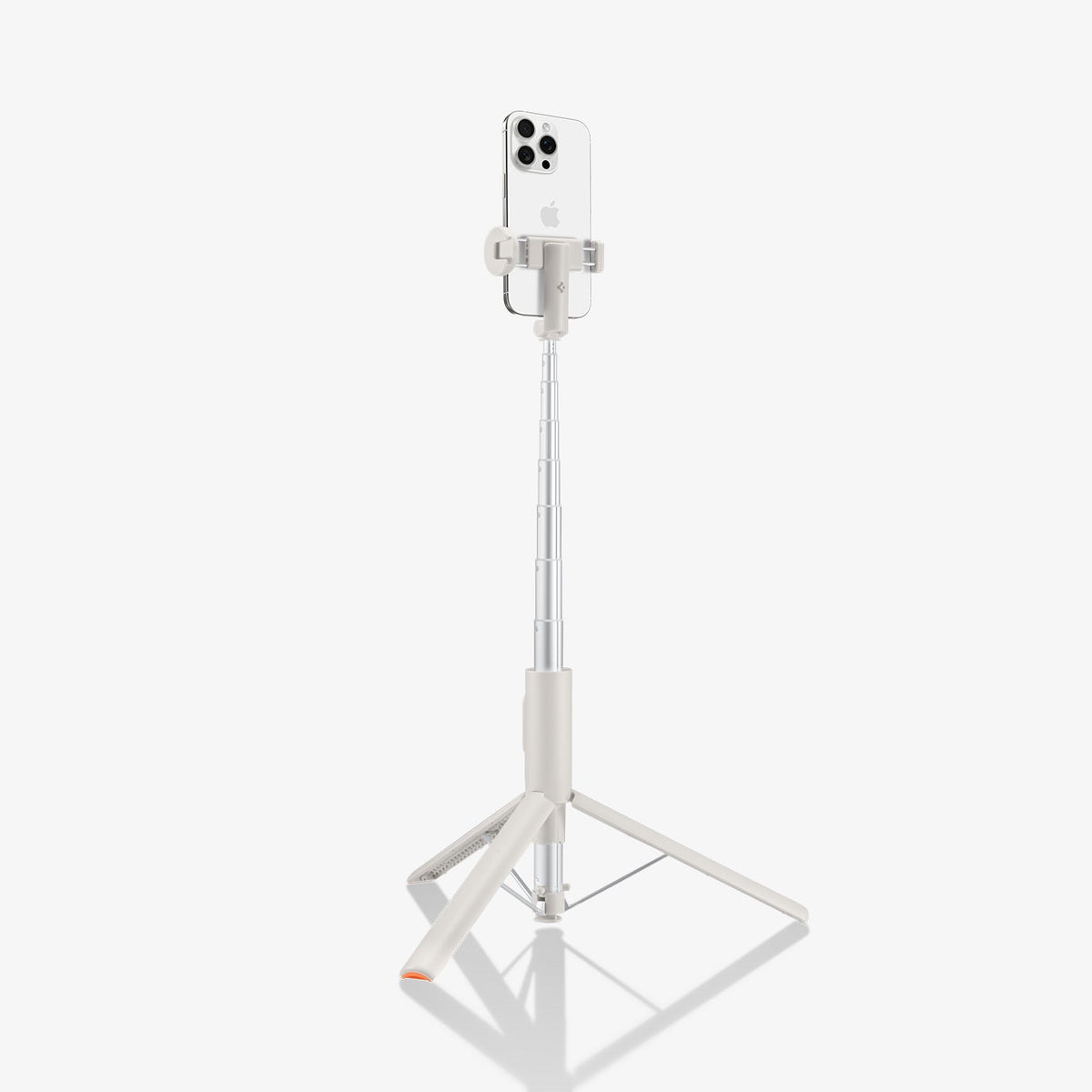 AMP09337 - Tripod Selfie Stick S541W in Dune Beige showing the back and partial side of the device attached to a retracted tripod showing side